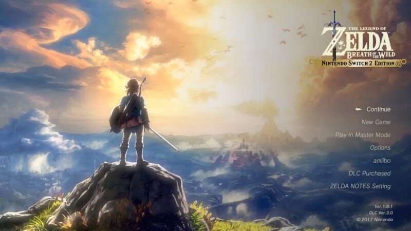 「ゼルダの伝説 ブレス オブ ザ ワイルド Nintendo Switch 2 Edition」を起動してみると、タイトルロゴだけでなくメニューもしっかり英語に