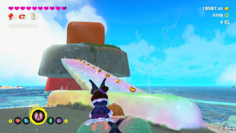 近くに現れる敵をパンチして虹の橋をつくれば行ける