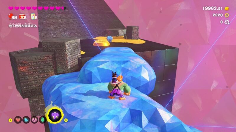 塔(山?)の上から物を投げ、橋をつくりながら行けば到達できる